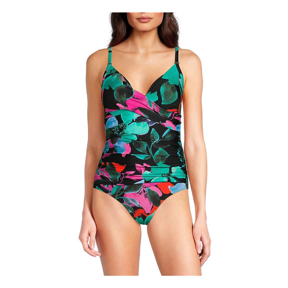 Calvin Klein Women Twist Front Swimsuit Multi Hibiscus One-P Size 8 15078 - Picture 1 of 1